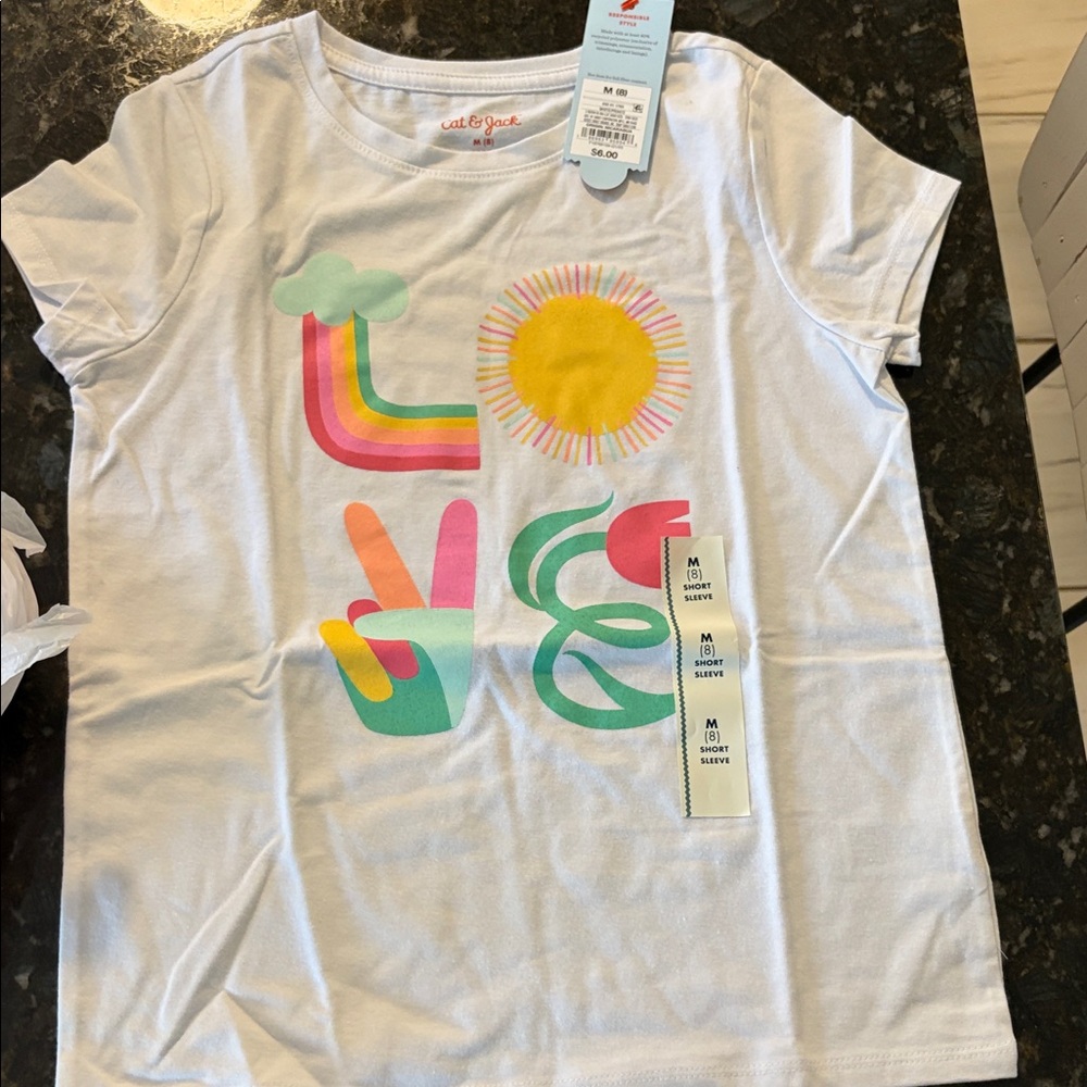 Cat & Jack White Tee with Colorful 'LOVE' Graphic